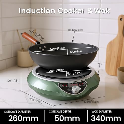 1700W Concave Induction Wok Burner (Cooktop with Nitrided Carbon Steel Wok)