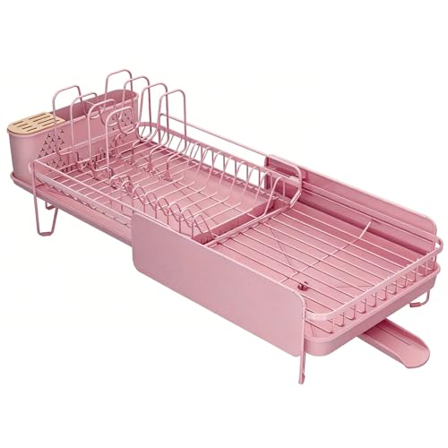 Large Expandable Dish Drying Rack for Kitchen Counter (Pink)