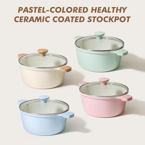 Ceramic Nonstick Stock Pot with Lid (4.5 Quarts / Mint Green)