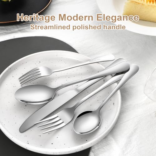 Silverware Set 40 Piece Stainless Steel Flatware Set Silverware Utensils for 8 People Includes Forks Knives Spoons & Salad Forks Dishwasher Safe for Home Restaurant or Outdoor Use (Silver / 40-Piece)