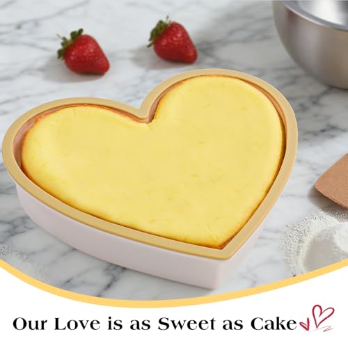 Metal Reinforced Frame Silicone Heart Shaped Cake Pans (Heart Pan Yellow: 2pcs)