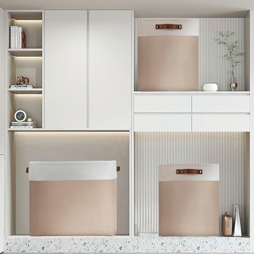 Large Storage Baskets for Organizing (White&Khaki / XXL-17"x12"x15")