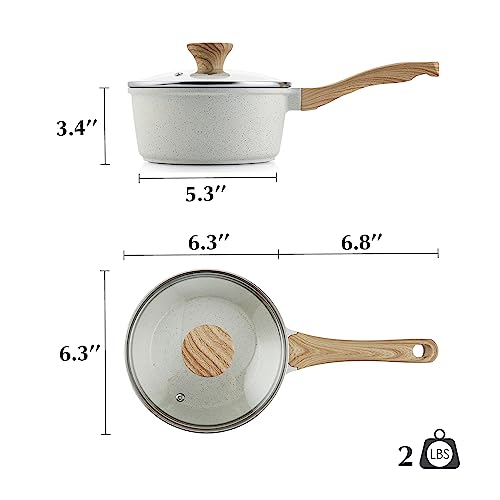 Ceramic Nonstick Saucepan with Lid 1.5QT (White Ceramic / 1.5 Quarts)