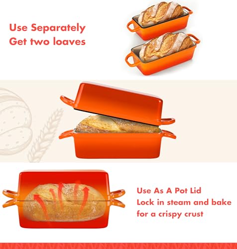 2 IN 1 Cast Iron Bread Loaf Pan with Lid (Orange)