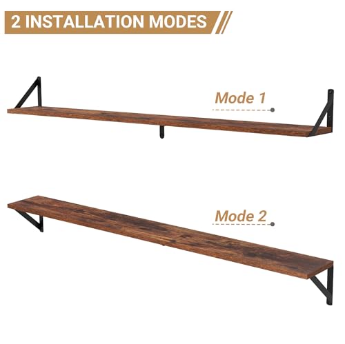 48 Inch Large Wall Bookshelves Set of 3 (Rustic Brown / 47.24"W x 5.9"D x 5.4"H,Set of 3)