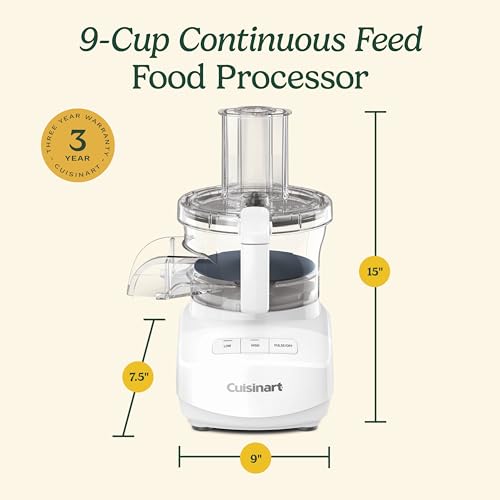 9 Cup Continuous Feed Food Processor with Fine and Medium Reversible Shredding and Slicing Disc (9 Cup / White)