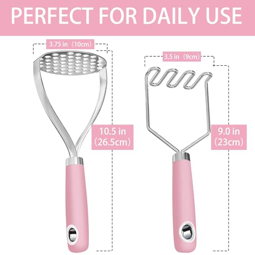 18 0 Stainless Steel Pink Potato Mashers (Large / Pink)