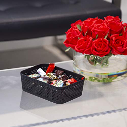 Woven Plastic Basket (Black / 5PK- XS)