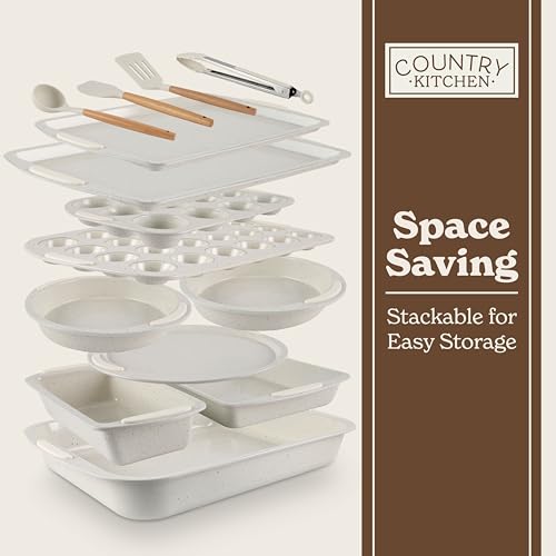 Nonstick Stackable Bakeware Set (Cream - 14 Pcs)