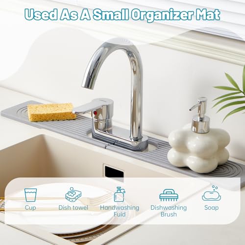 Stone Faucet Mat for Kitchen Sink Oval Hole Bathroom sink splash guard (Gray)