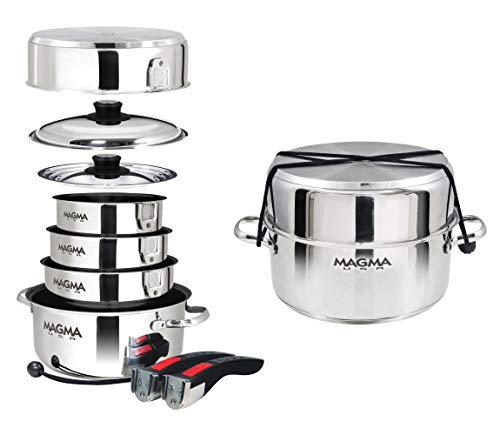 A10-366-2-IND 10 Piece Stainless Steel NonStick Nesting Cookware Set (Stainless Steel / 10 Piece, Non-stick)