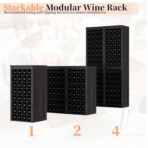8 Tier Freestanding Wine Rack Wood (32 Bottles / Black)