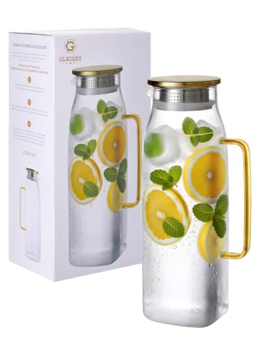 74oz Square Glass Pitcher with Lid and Handle for Fridge (74 Ounces)