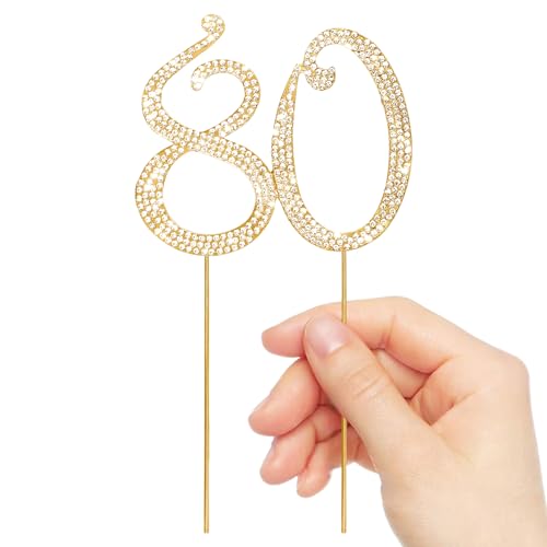 Gold 80th Birthday Cake Topper Rhinestones Cake Decorations for 80th Birthday Party (80th- Gold)