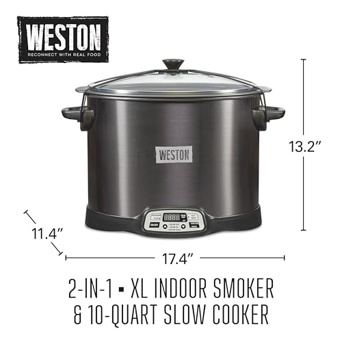 2-in-1 Indoor Electric Smoker & 10 Quart Programmable Slow Cooker (Black (No Party Dipper) / 10 Quart)