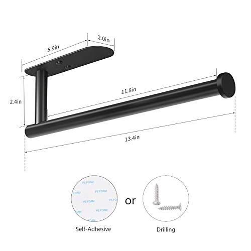 Adhesive Paper Towel Holder Under Cabinet Wall Mount for Kitchen Paper Towel (Black / 2 Pack)