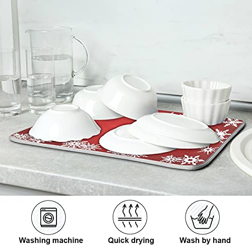 Super Absorbent Dish Drying Mat (Christmas Snowflake Abstract / 16" x 18")