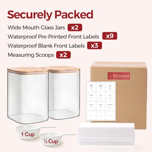 Glass Flour Containers with Lids 1 Gallon 2 Pack Pantry Organization (1gallon*2)