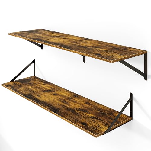 40W x 12D Deep Floating Shelves Set of 2 Rustic Brown (Rustic Brown With Black Metal Bracket / 40Wx12Dx5.8H)