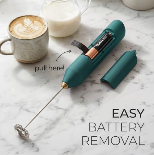 Powerful Milk Frother AA Batteries Included (Organic Green & Gold / Compact Frother + Batteries)