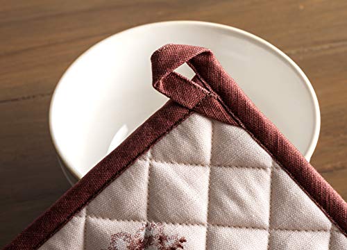 100% Cotton Oven Mitt & Pot Holder Set (098 - Holy Jouy - Brown / 7.5" x 13" & 8" x 8" (Oven Mitt & Pot Holder))