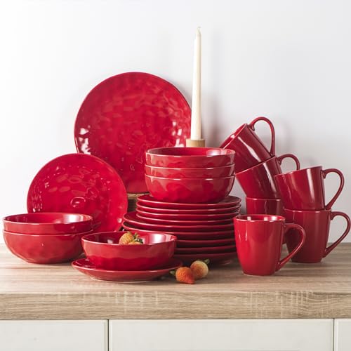 Ceramic Salad Bowls Set for Kitchen (Scarlet Red)