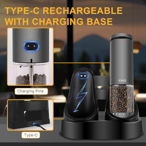 Electric Salt and Pepper Grinder Set USB Rechargeable (2 Count)