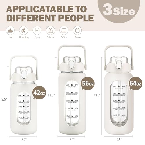 42oz Glass Water Bottles with Straw (White / 42 Ounces)