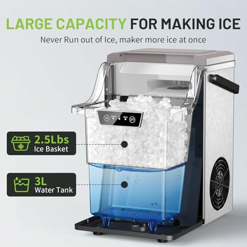 Nugget Countertop Ice Maker with Soft Chewable Ice 40Lbs (40 lb/24 Hours / Silver)