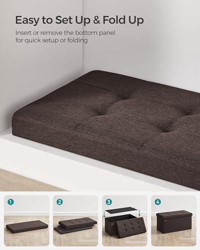 30 Inches Folding Storage Ottoman Bench (Brown / 15"D x 30"W x 15"H (without Flipping Lid))
