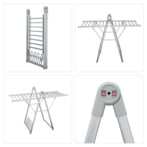 Heating Clothes Drying Rack Foldable Shoes Socks Silvery Gray