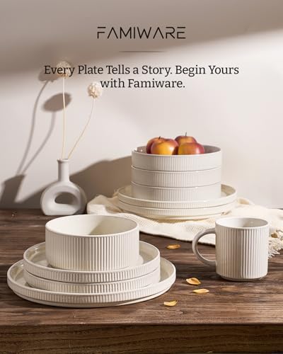 Stoneware Dishes Dinnerware Sets for 6 (Oat White / Service for 6)
