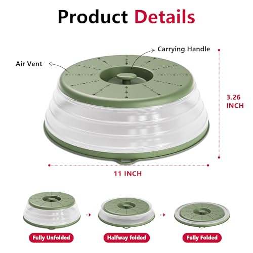 Microwave Splatter Cover Vented for Food with Hook Hole (2 packs-Green / M(11"x3.26")-Pack of 2)