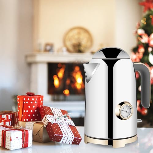 57oz Electric Kettle with Thermometer (Glossy Silver)