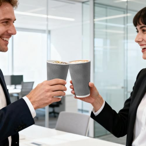 500 Pack 16 oz Coffee Cups Disposable Insulated Paper Cup Gray (Gray / 16 oz-500)