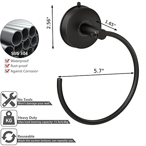 Suction Cup Hand Towel Ring Black Hand Towel Holder for Bathroom Wall SUS 304 Stainless Steel Kitchen Towel Hanger