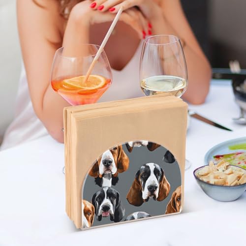 Basset Hound Dogs Napkin Holder for Table Paper Napkins Holder Acrylic Tissue Dispenser Kitchen Dining Room Bathroom Party Car Decor (NH075 / 4.1x4.9x1.97in)
