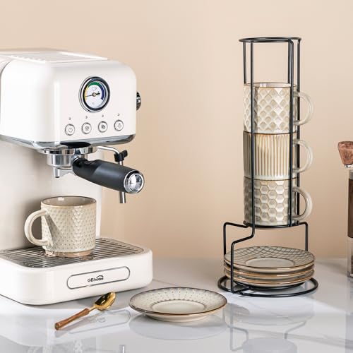 6 OZ Coffee Mugs with Saucer and Stand (Pale Khaki / 6 Ounce (With Stand))