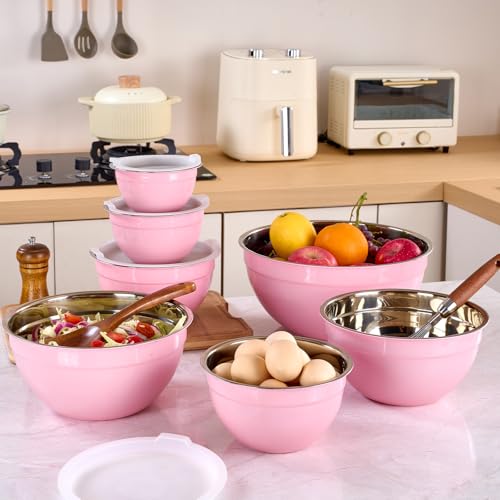 Pink Mixing Bowls with Lids Set of 7 (Pink / 7 Sizes)
