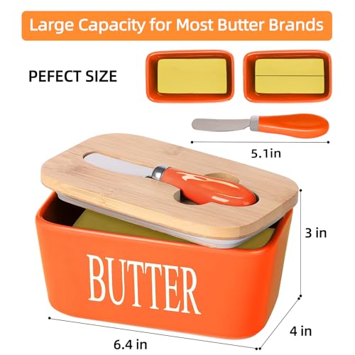 Ceramic Butter Dish with Bamboo Lid and Stainless Steel Knife Spreader