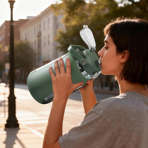 84oz Glass Water Bottle with Straw (Olive / 84 Ounces)