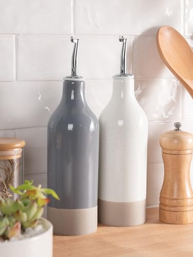 16oz Ceramic Oil Dispenser Bottle (White and Dark Gray / 2 Pieces (Milkyway))