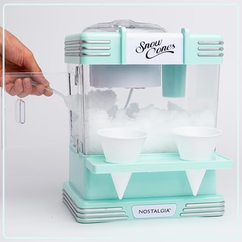 Snow Cone Machine With 2 Reusable Plastic Cups & Ice Scoop for Easy Serving (Table Top / Aqua)