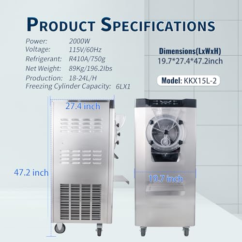 2000W Commercial Hard Ice Cream Machine (6.3Gph tall)