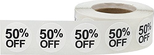 InStockLabels 50% White Retail Sale Stickers