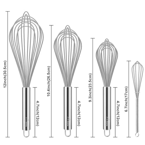 Stainless Steel Whisk Set of 4 (4pcs: Clear 6.7"+9.3"+10.4"+12")