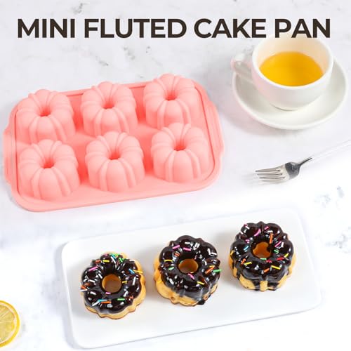 3 Inch Mini Fluted Tube Cake Pans for Baking with Metal Reinforced Frame (Mini Pink: 1 pc)