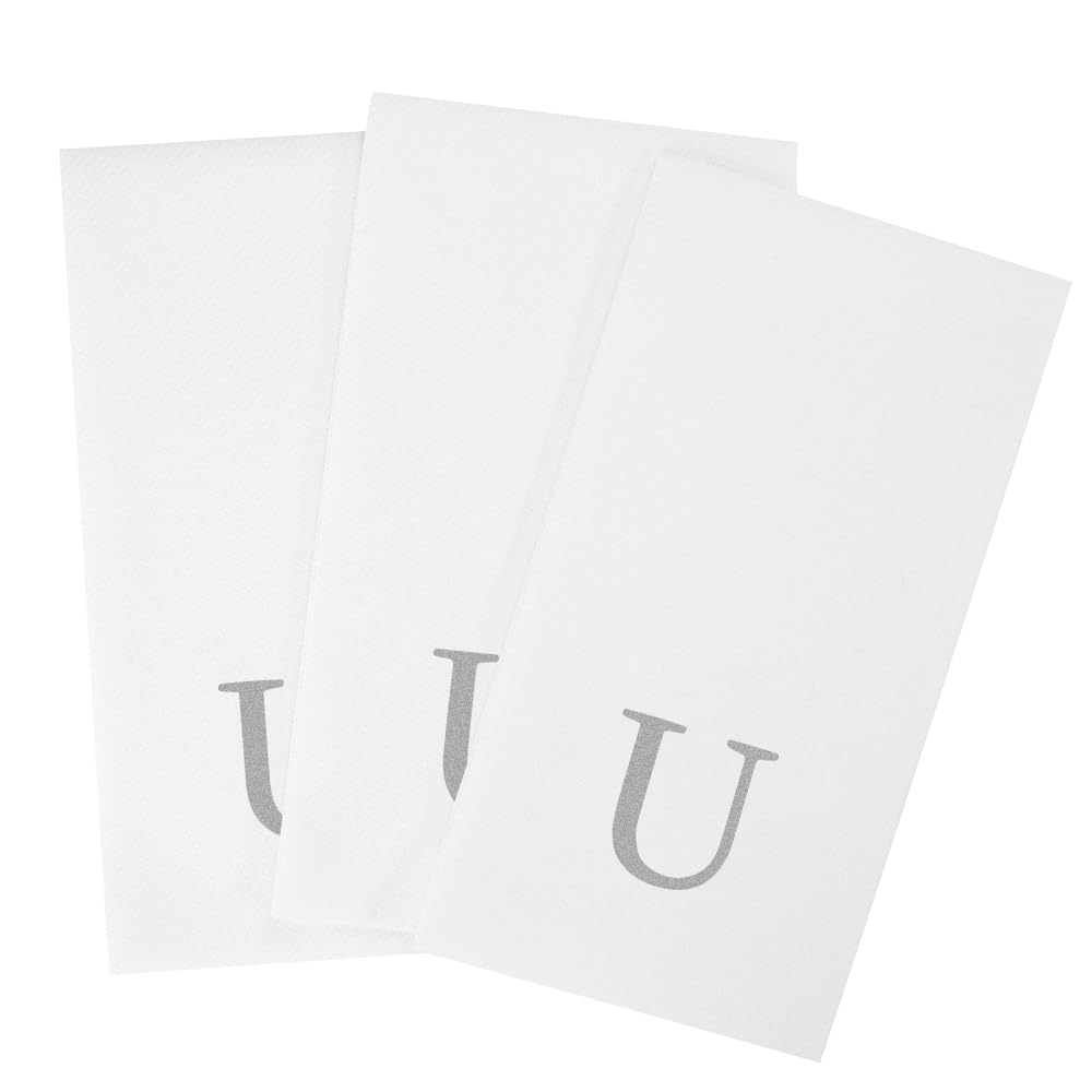 Paper Rectangle Silver Letter U Linen (Silver / 50 Count / U)