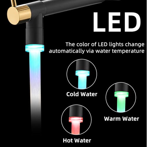 LED Kitchen Faucet with Pull Down Sprayer (Black&Gold)