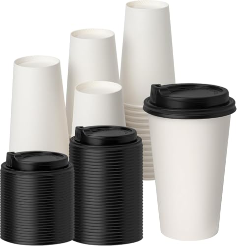 Coffee Cups 16 oz 2 Pack with Lids (White / 16 OZ)